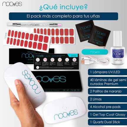 NOOVES Beauty Starter Kit Red with 2 Gel Nail Foils + UV/LED Nail Dryer + Gel Top Coat Glossy + Quartz Dual Stick - Premium Gel Nails Manicure Gel Nail Stickers One Size Red