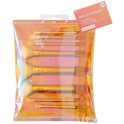 Real Techniques The Wanderer Makeup Brush Set Premium and Professional Soft Bristles for Foundations Powders Concealers 9-Piece Set Gold