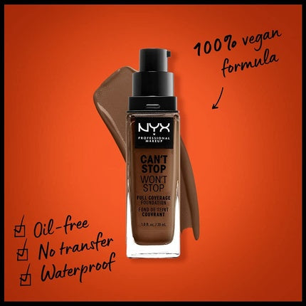 NYX Professional Makeup Can't Stop Won't Stop Full Coverage Foundation Vegan Formula Matte Finish Deep Rich 20