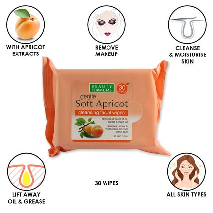 Beauty Formulas Gentle Soft Cleansing Wipes Apricot 30 Count