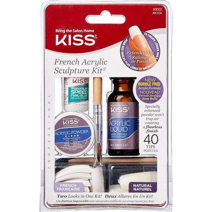 KISS French Acrylic Modeling Set with Liquid Acrylic, Acrylic Powder, Shaping Brush, Nail File, Quick-Drying Nail Glue and 40 Nail Tips