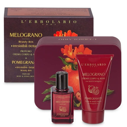 L'Erbolario Beauty Box Irresistible Details Elegant Tin Gift Box Limited Edition Contains 1 Pomegranate Scent 30ml + 1 Pomegranate Body and Hand Cream 75ml