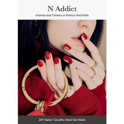 ohora Semi Cured Gel Nail Strips N Addict - Works with Any Nail Lamps Salon-Quality Long Lasting Easy to Apply & Remove - Includes 2 Prep Pads Nail File & Wooden Stick Red