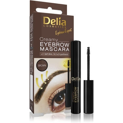 Delia Cosmetics Beige Creamy Eyebrow Mascara with Natural Oils and D-Panthenol Eyebrow Expert Long Lasting Effect Intense Color Vivid Eyebrows Brown