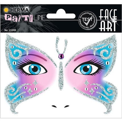 HERMA 15308 Face Art Sticker Butterfly Temporary Tattoos Glitter Face Paint for Carnival Halloween - Colorful