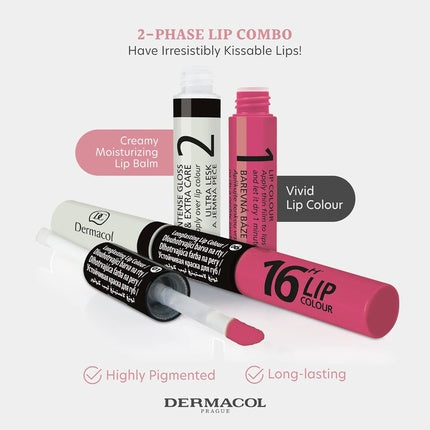 Dermacol 16-Hour Lip Color Highly Pigmented Glossy Lip Stain Two-Phase Lip Plumper Gloss Kissproof Lip Makeup Products Matte and Glitter Finish No.6 Rich Violet-Pink Lipstick 7.1mL