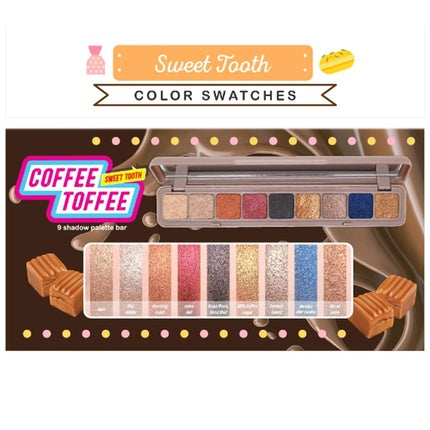 Sweet Tooth 9 Shadow Palette Bar STB102 Coffe Toffee Eye Shimmer with Mirror and Zipper Bag