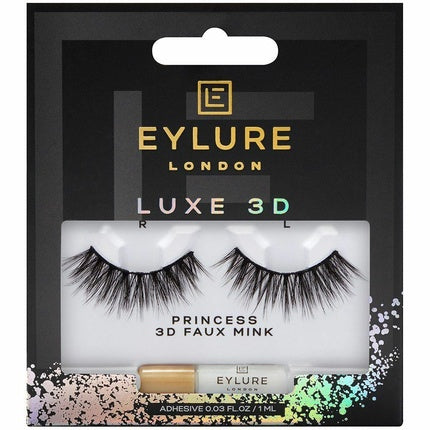Eylure Luxe 3D Faux Mink Black Lashes Style Princess with Lash Glue - 1 Pair