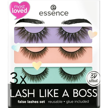 Essence Lash Like a Boss False Lashes Set 01 Vegan Without Microplastic Particles Perfume-Free 3 Pairs - Pack of 3