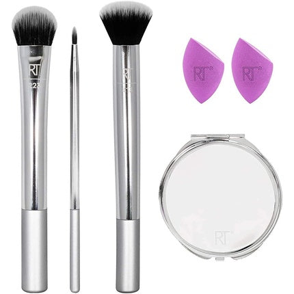 Real Techniques Poppin' Perfection Cosmetic Brush Set with Cosmetic Mirror Pink