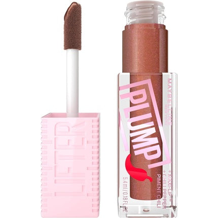 Maybelline New York Lifter Plump Lip Gloss Lasting Plump Heated Formula with Hyaluronic Acid and Chilli Pepper XL Wand Vegan Formula Shade 007 Cocoa Zing