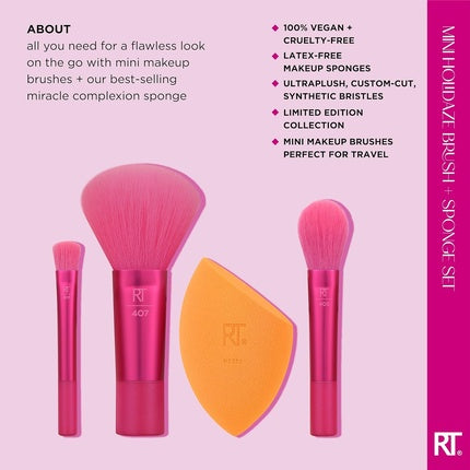 Real Techniques Mini Holidaze Brush and Sponge Kit Makeup Brush and Makeup Blending Sponge Set for Foundation Powder and Eyeshadow Travel Makeup Tools 4 Piece Gift Set