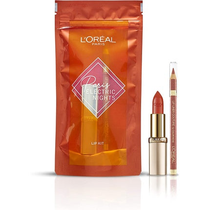 L'Oreal Nude Lipstick and Liner Paris Electric Nights Lip Kit Makeup Gift Set for Women
