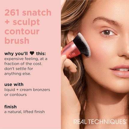 Real Techniques Snatch + Sculpt Contour Makeup Brush for Liquid & Cream Contour & Bronzer Flat Top & Oval Head Blending & Buffing Dense Synthetic Bristles Vegan & Cruelty Free