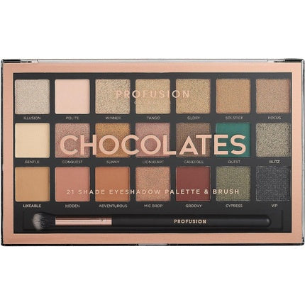 Profusion Cosmetics 21 Shade Eyeshadow Palette Collection with Brush - Chocolates