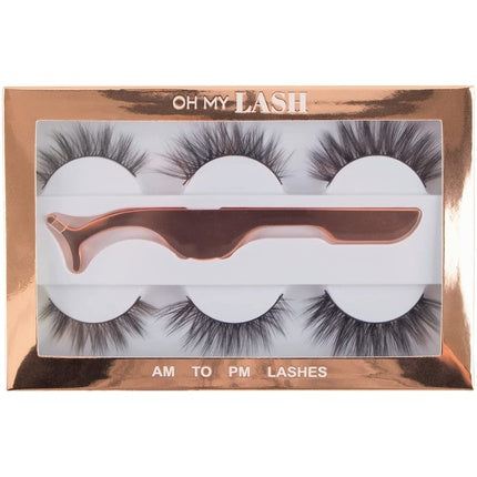 OH MY LASH Black Faux Mink False Strip Eyelashes with Rose Gold Applicator Tweezers