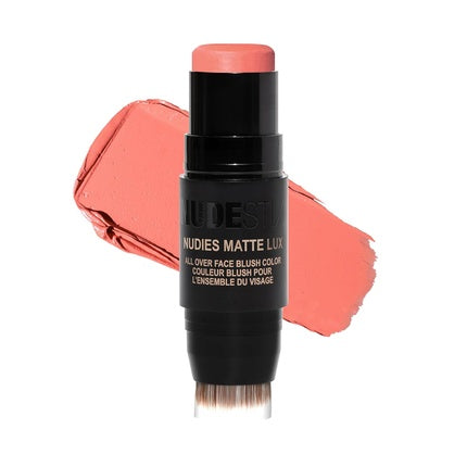 Nudestix Nudies Matte Lux Cream Blush 3-in-1 All Over Face Colour For Cheeks Eyes and Lips with Blending Blush Pretty Peachy 1 Count