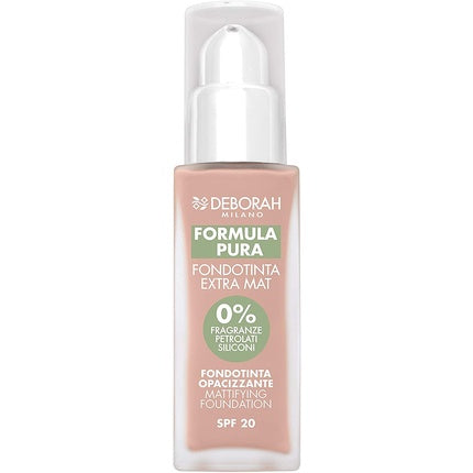 Deborah Extra Mat Pure Formula Foundation N.01 Fair SPF20 with Anti-Sebum and Anti-Shine Actives for an Extra Matte Finish - Shockproof