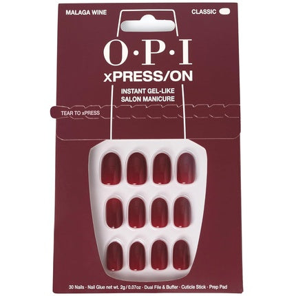 OPI xPRESS/ON Press On Nails Up to 14 Days of Wear Gel-Like Salon Manicure Vegan Sustainable Packaging With Nail Glue Short Red Nails Malaga Wine