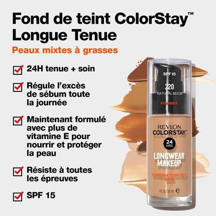 Revlon Colorstay Liquid Foundation Makeup for Combination & Oily Skin SPF15 Medium to Full Coverage 30ml Matte Finish Sand Beige