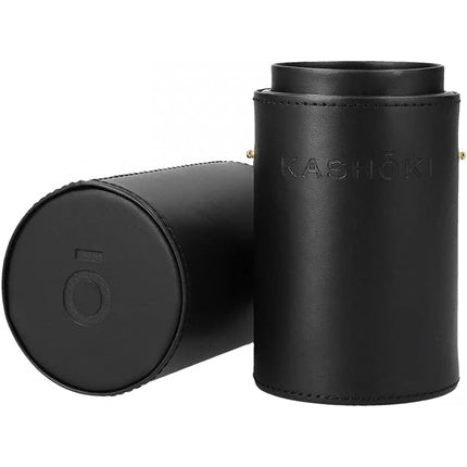 T4B KASHOKI Makeup Brush Cylinder Case for Home or Travel - Holds 10 to 18 Cosmetic Brushes - Environmentally Friendly Leather - Black
