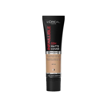 L'Oreal Paris Infallible 32h Matte Cover Foundation Long-Lasting Mattifying Foundation 115 Warm Undertone/Golden Beige 30ml