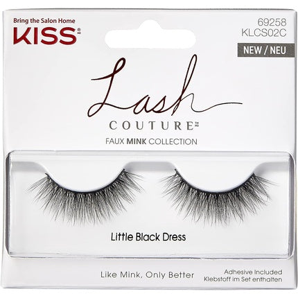 KISS Lash Couture Faux Mink Collection False Lashes Little Black Dress Ultrafine Tapered Synthetic Fake Lashes with Lash Glue Black 2 Count