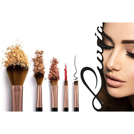 Luvia Espresso Travel Make-Up Brush Set with 5 Cosmetic Brushes and Storage - Black Vegan Brown/Cappuccino