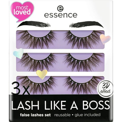 essence LASH LIKE A BOSS False Lashes Set 02 Vegan Without Microplastic Particles Perfume-Free 3 Pairs My Lashes are Limitless - Pack of 3