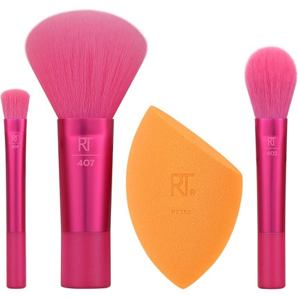 Real Techniques Mini Holidaze Brush and Sponge Kit Makeup Brush and Makeup Blending Sponge Set for Foundation Powder and Eyeshadow Travel Makeup Tools 4 Piece Gift Set