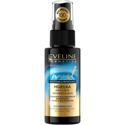 EVELINE COSMETICS Long Lasting Mist Matting Refreshing Bioorganic Coconut Water Hyaluronic Acid Organic Based Product Vegan Formula Natural Composition 50ml