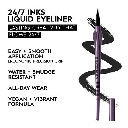 Urban Decay 24/7 Inks Liquid Eyeliner Pen Water-Resistant Smudge-Resistant Vegan Formula Precision Tip with Ergonomic Grip Zero Matte Black