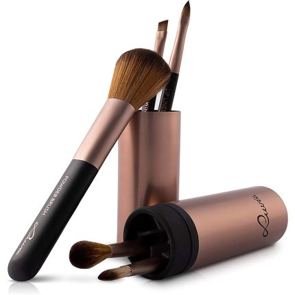 Luvia Espresso Travel Make-Up Brush Set with 5 Cosmetic Brushes and Storage - Black Vegan Brown/Cappuccino
