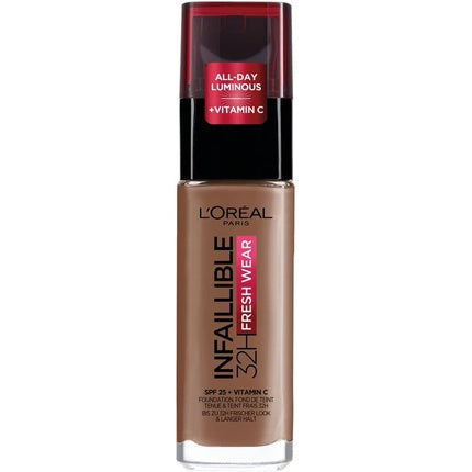 L'Oréal Paris Infallible 32H Fresh Wear Foundation Full Coverage Longwear Weightless Smooth Finish Water-proof Transfer-proof with Vitamin C SPF 25 365 Deep Golden 30ml
