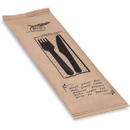 Wooden Cutlery Set Knife, Fork and Napkin - Ideal for Events