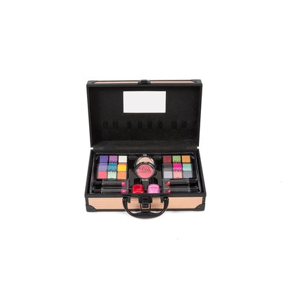 MYA Travel Fashion Gold Professional Makeup Case Set 24 Eyeshadows 4 Lipsticks Blush