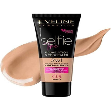 Eveline Cosmetics自拍时间覆盖时间和改装基础和遮瑕膏2 in-1 30ml No. 03 Vanilla