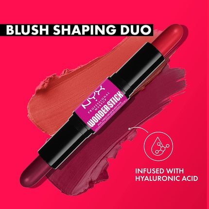 NYX Professional Makeup Wonder Stick腮红与透明质酸双端奶油棒明亮的琥珀色和紫红色