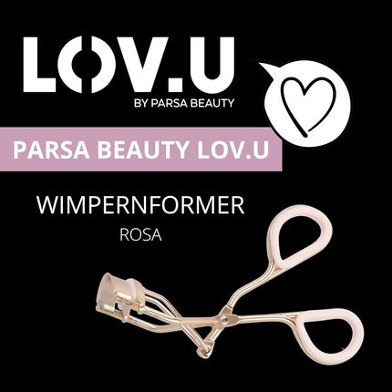 PARSA Beauty LOV.U Eyelash Curler Gold with Pastel Pink Rubber Pad for Eye Shape Extension