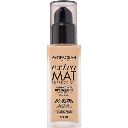 Deborah Extra Mat Perfection Foundation N.3.2 Hazelnut Finish Opaque Texture No Transfer and Humidity Proof SPF20 30ml