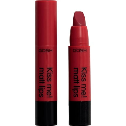 GOSH Kiss Me Matt Lips Red Lipstick Long Lasting High Pigment Light Creamy Texture Soft Matte Kissproof Moisturising Vegan Perfume-free 007 Scarlet Kiss