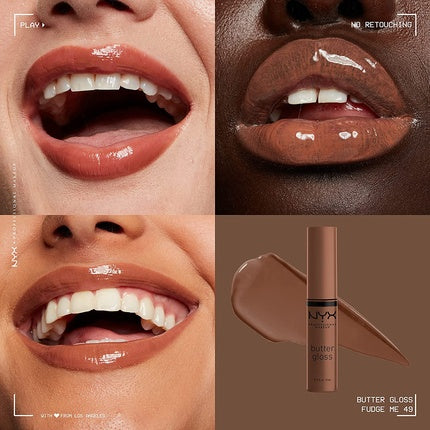 NYX Professional Makeup Butter Gloss Brown Sugar Fudge Me Non-Sticky Lip Gloss 0.28 Fl Oz - Pack of 2
