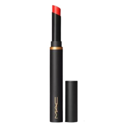 MAC Powder Kiss Velvet Blur Slim Stick Lipstick 875 Devoted To Danger Bright Orange Red