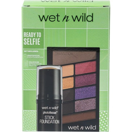 Wet n Wild Ready to Selfie Set with Photo Focus Stick Foundation in Soft Beige Shade &amp; Color Icon 10 Pan Eyeshadow Palette - Long-Lasting Face Make-up with Intense Moisture