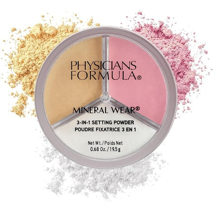 Physicians Formula Mineral Wear 3-in-1 Setting Powder Translucent Mineral Setting Powder for Makeup to Set Brighten and Contour Flawless Finish New Set Bright Bake