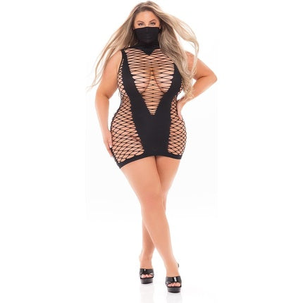 Pink Lipstick Lingerie Masquerade Dress With Mask Plus Size Black