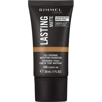 Rimmel Lasting Matte Full Coverage Lightweight Foundation 30ml 406 Classic Tan