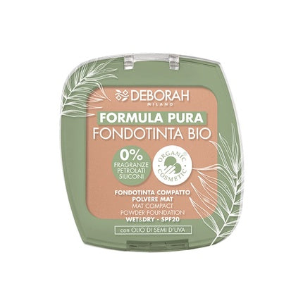Deborah Milano Demi Mat Bio Formula Pure Compact Foundation Caramel 3 SPF 20 Vegan Fragrance-Free Petrolatum-Free Silicone-Free