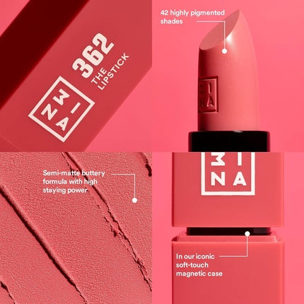 3ina Matte Black Lipstick with Magnetic Cap Hydrating Finish Cruelty Paraben Free and Vegan 0.11oz