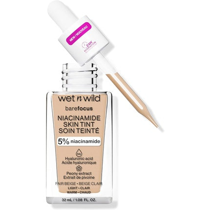 Wet n Wild Bare Focus Niacinamide Skin Tint Lightweight Foundation with Buildable Formula Enriched with Hyaluronic Acid and Vitamin E Fair Beige